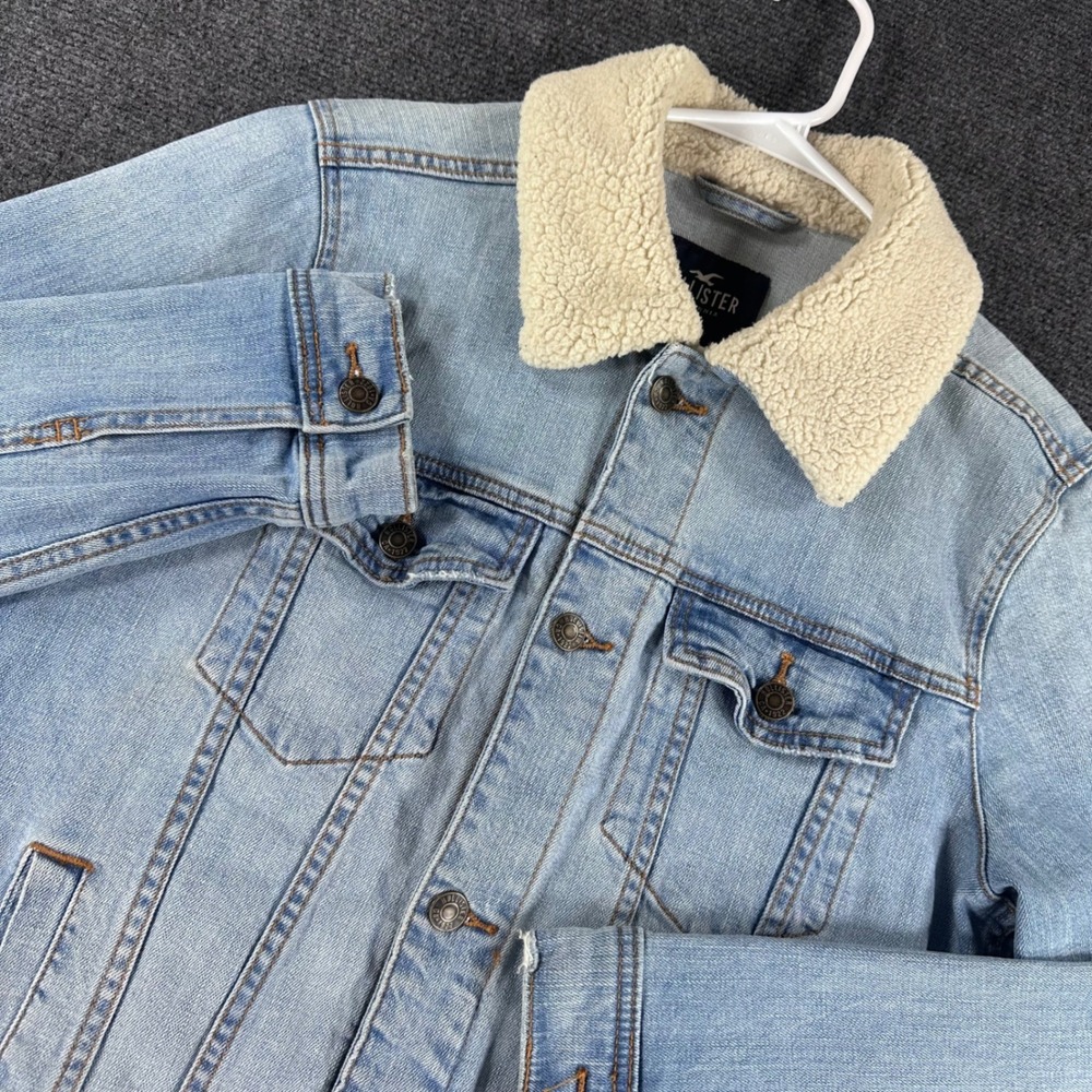 Hollister Denim Jacket Mens S Small Light Blue Sherpa Collar Epic Flex Trucker